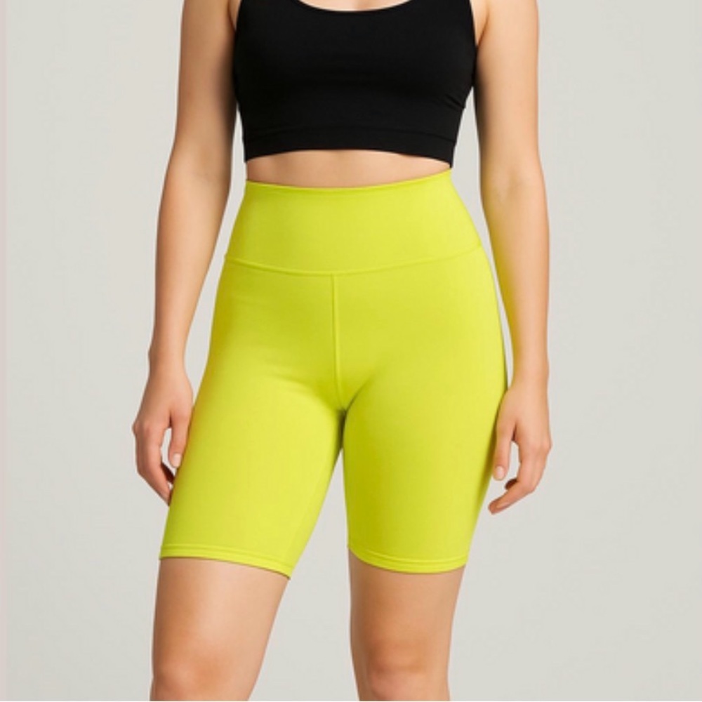 NWT Alice +‎ Olivia AARON NEON YELLOW STRETCH-JERSEY CYCLING SHORTS  Size XS